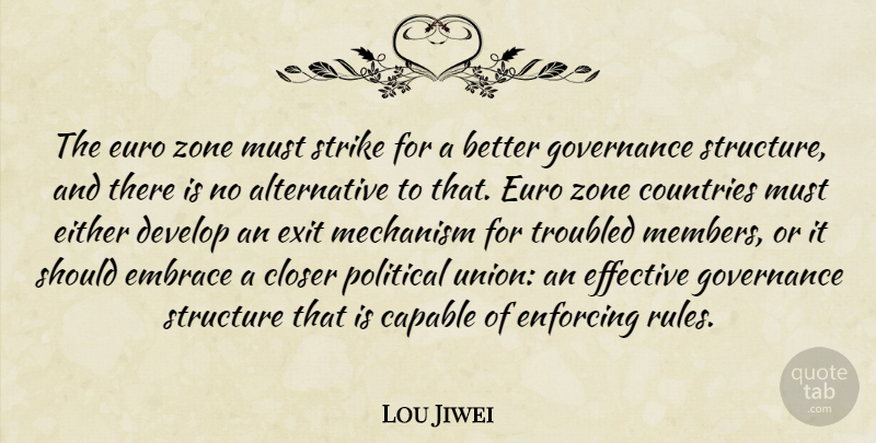 Lou Jiwei Quote About Capable, Closer, Countries, Develop, Effective: The Euro Zone Must Strike...