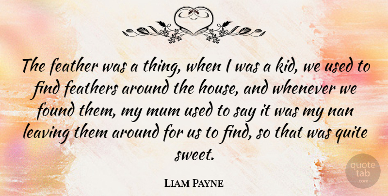 Liam Payne Quote About Feather, Feathers, Found, Mum, Quite: The Feather Was A Thing...