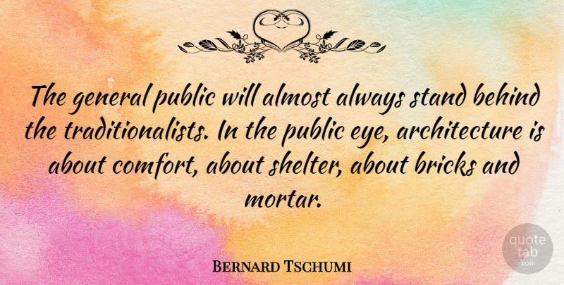 Bernard Tschumi Quote About Eye, Bricks And Mortar, Shelter: The General Public Will Almost...