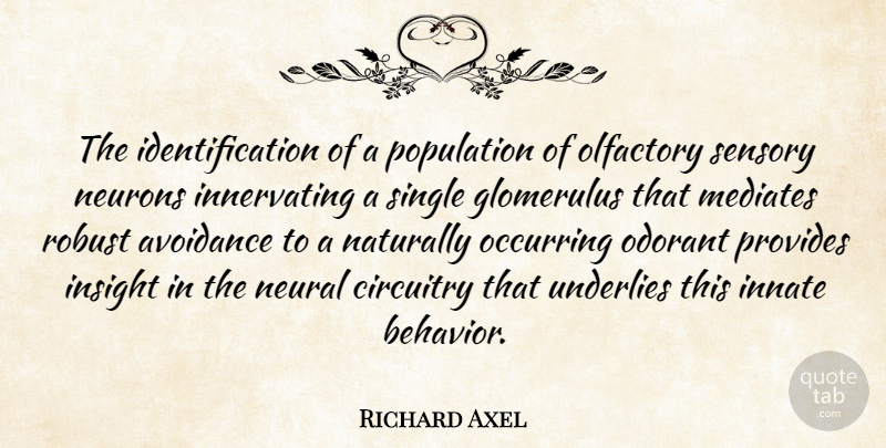 Richard Axel Quote About Avoidance, Innate, Naturally, Neural, Neurons: The Identification Of A Population...