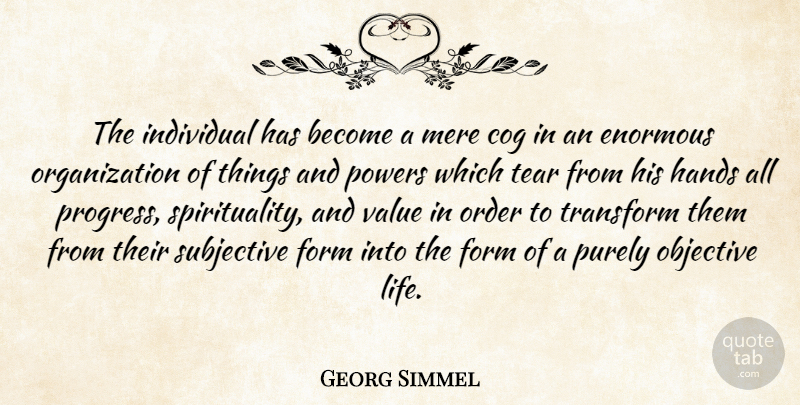 Georg Simmel Quote About Hands, Order, Organization: The Individual Has Become A...
