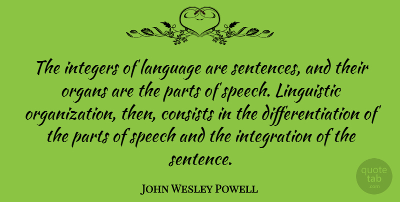 John Wesley Powell Quote About Consists, Linguistic, Parts: The Integers Of Language Are...