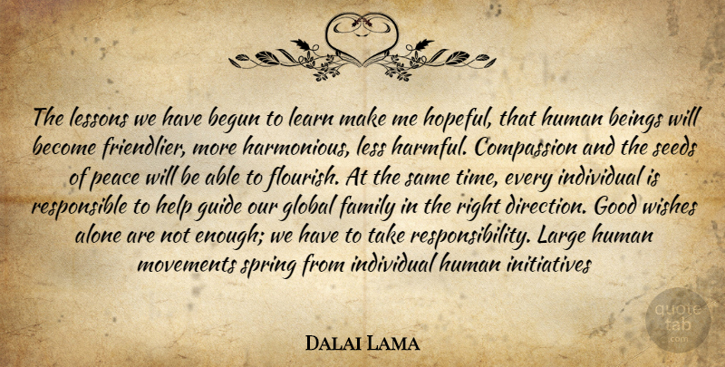Dalai Lama Quote About Spring, Responsibility, Compassion: The Lessons We Have Begun...