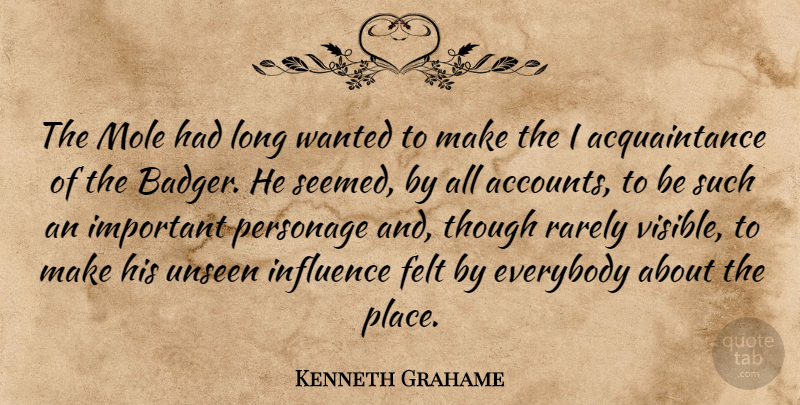 Kenneth Grahame Quote About Long, Important, Moles: The Mole Had Long Wanted...