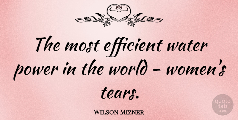 Wilson Mizner Quote About Water, Tears, World: The Most Efficient Water Power...