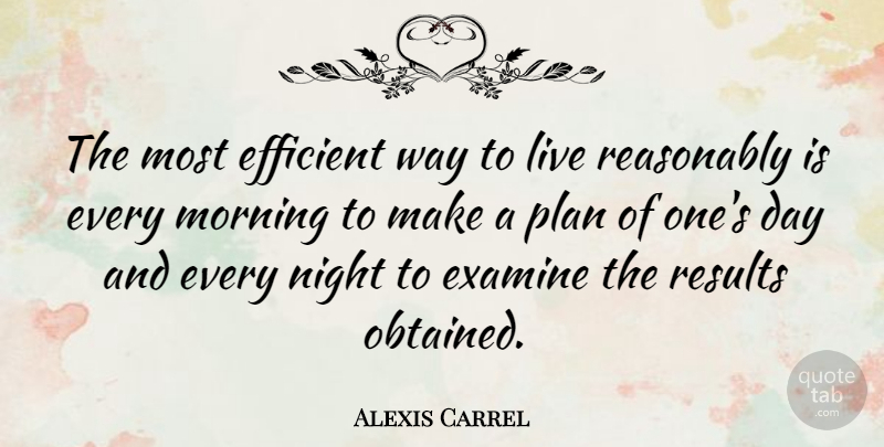 Alexis Carrel Quote About Morning, Night, Way To Live: The Most Efficient Way To...