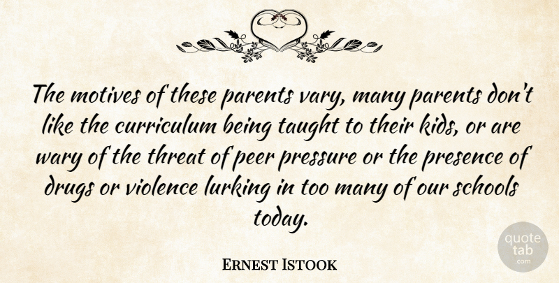 Ernest Istook Quote About School, Kids, Parent: The Motives Of These Parents...