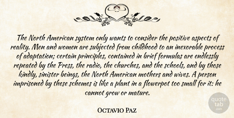 Octavio Paz Quote About Mother, School, Reality: The North American System Only...