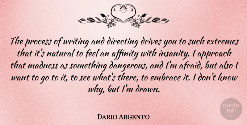 Dario Argento Quote About Writing, Insanity, Want: The Process Of Writing And...