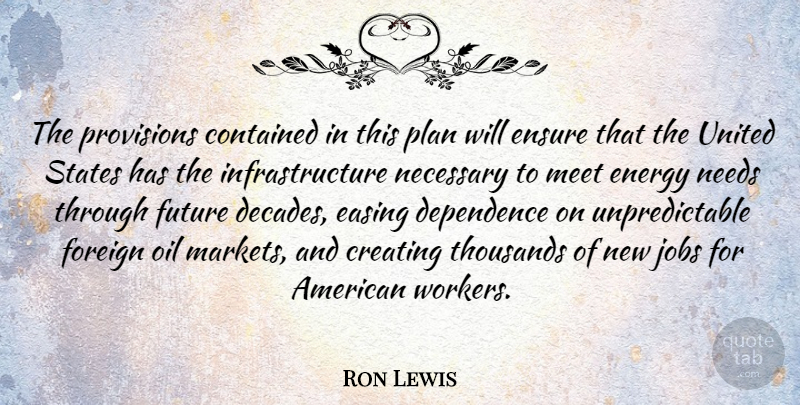 Ron Lewis Quote About Contained, Creating, Dependence, Easing, Ensure: The Provisions Contained In This...