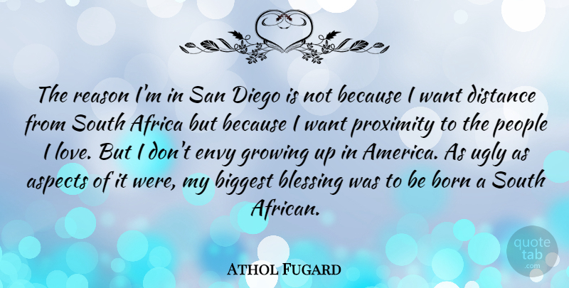 Athol Fugard Quote About Africa, Aspects, Biggest, Born, Diego: The Reason Im In San...