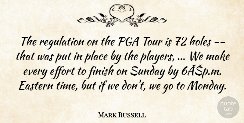 Mark Russell Quote About Eastern, Effort, Finish, Holes, Regulation: The Regulation On The Pga...