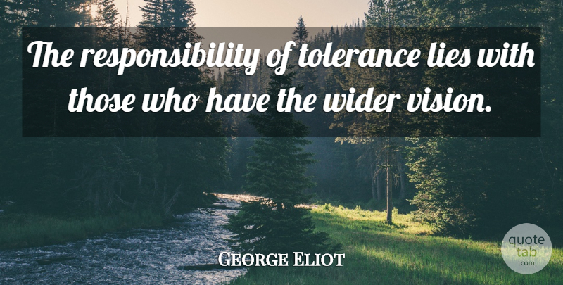 George Eliot Quote About Lying, Responsibility, Tolerance: The Responsibility Of Tolerance Lies...