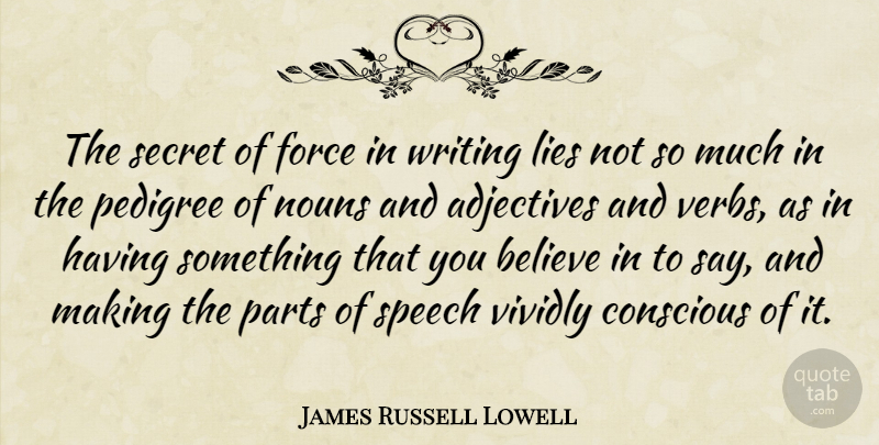 James Russell Lowell Quote About Lying, Believe, Writing: The Secret Of Force In...