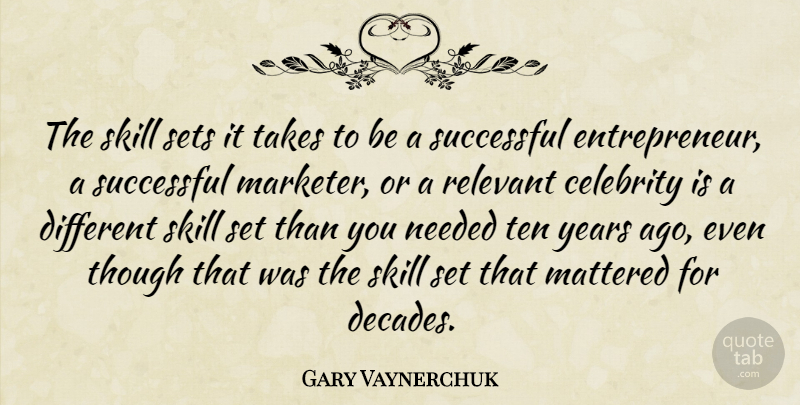 Gary Vaynerchuk Quote About Successful, Years, Skills: The Skill Sets It Takes...