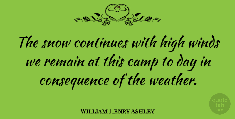 William Henry Ashley Quote About Weather, Wind, Snow: The Snow Continues With High...