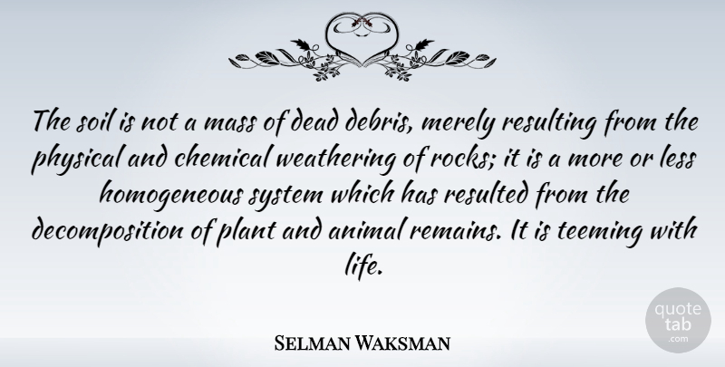 Selman Waksman Quote About Animal, Chemical, Dead, Less, Life: The Soil Is Not A...