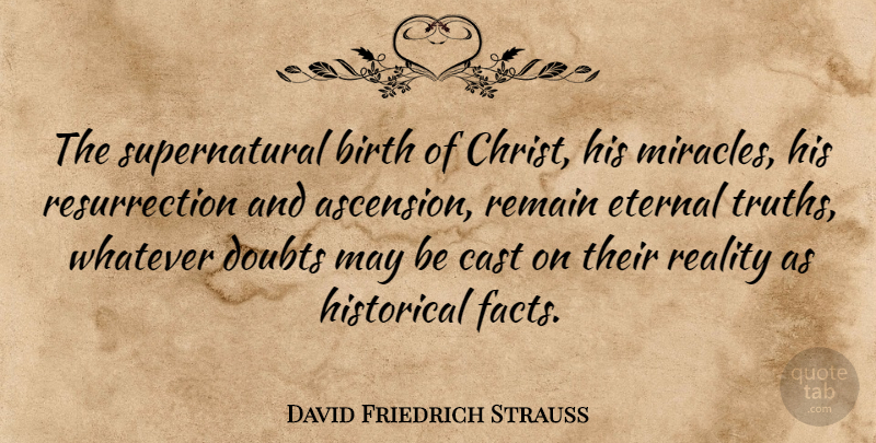 David Friedrich Strauss Quote About Christmas, Reality, Miracle: The Supernatural Birth Of Christ...