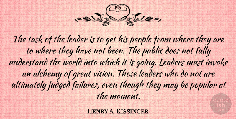 Henry A. Kissinger Quote About People, Leader, Vision: The Task Of The Leader...