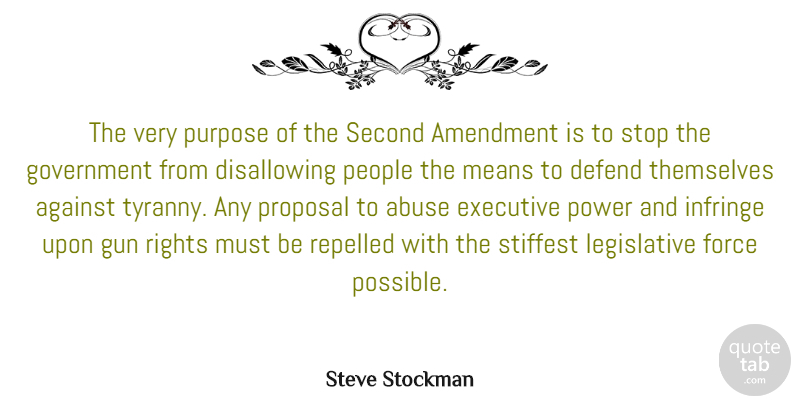 Steve Stockman Quote About Abuse, Against, Amendment, Defend, Executive: The Very Purpose Of The...