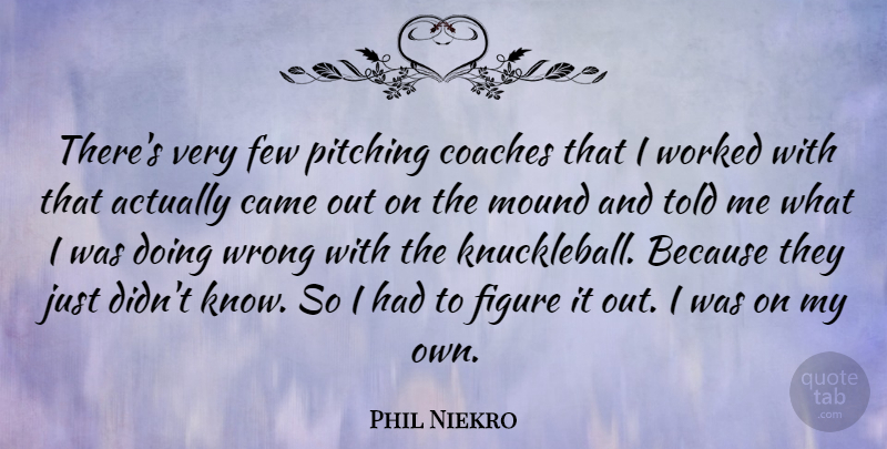 Phil Niekro Quote About Came, Few, Figure, Mound, Worked: Theres Very Few Pitching Coaches...