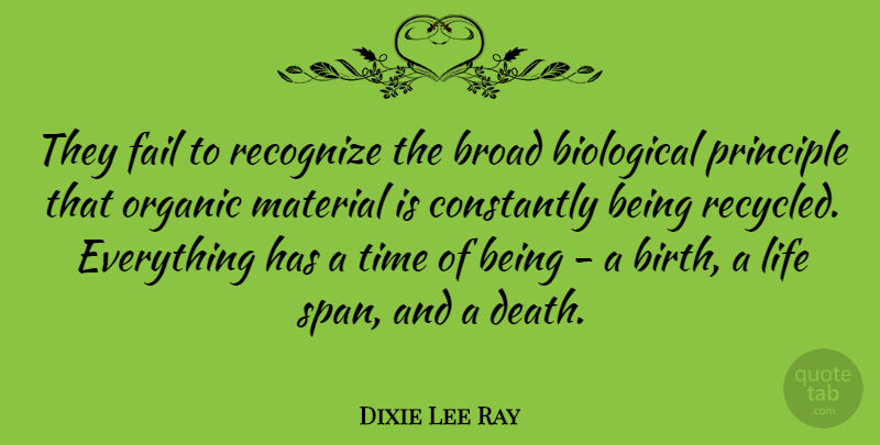 Dixie Lee Ray Quote About Principles, Recycling, Birth: They Fail To Recognize The...