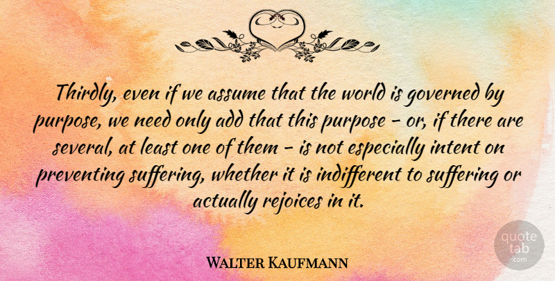 Walter Kaufmann Quote About Suffering, Add, Needs: Thirdly Even If We Assume...