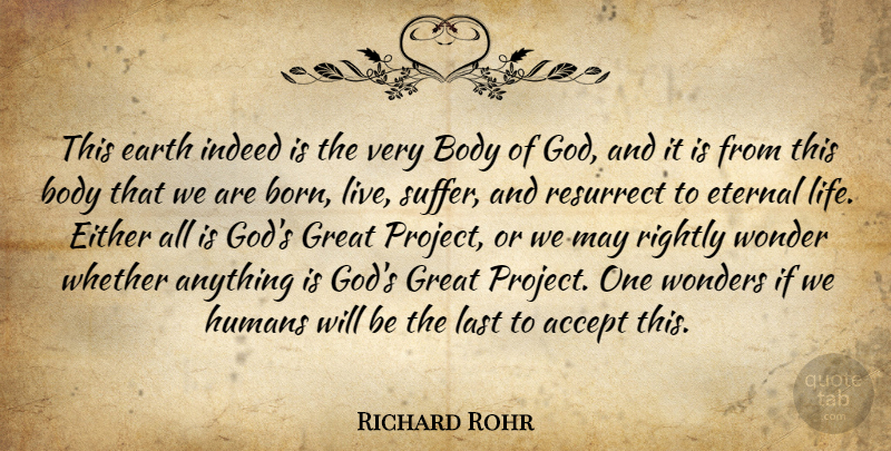 Richard Rohr Quote About Accept, Body, Earth, Either, Eternal: This Earth Indeed Is The...