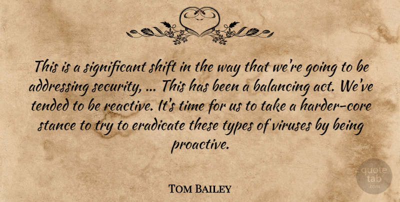 Tom Bailey Quote About Addressing, Balancing, Eradicate, Shift, Stance: This Is A Significant Shift...