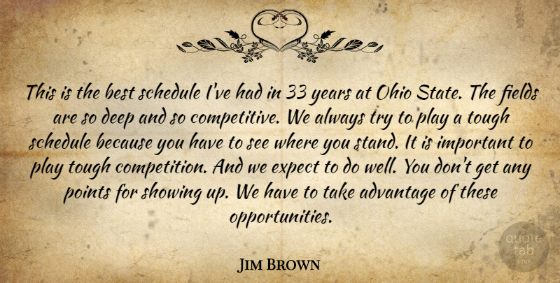 Jim Brown Quote About Advantage, Best, Deep, Expect, Fields: This Is The Best Schedule...