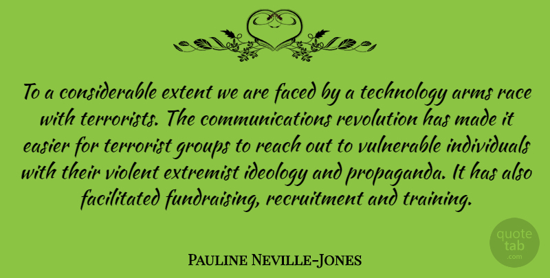 Pauline Neville-Jones Quote About Arms, Easier, Extent, Extremist, Faced: To A Considerable Extent We...