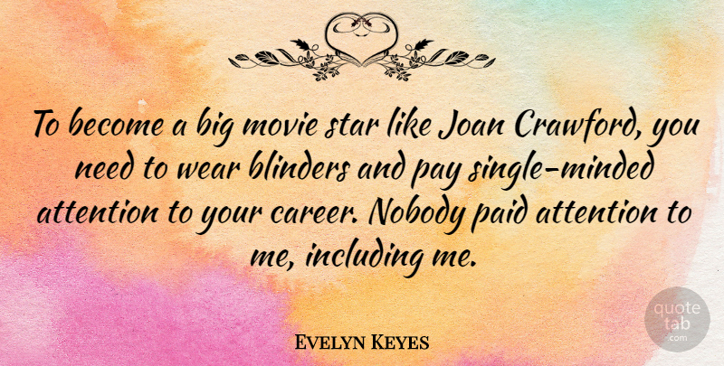 Evelyn Keyes Quote About Blinders, Including, Joan, Nobody, Paid: To Become A Big Movie...