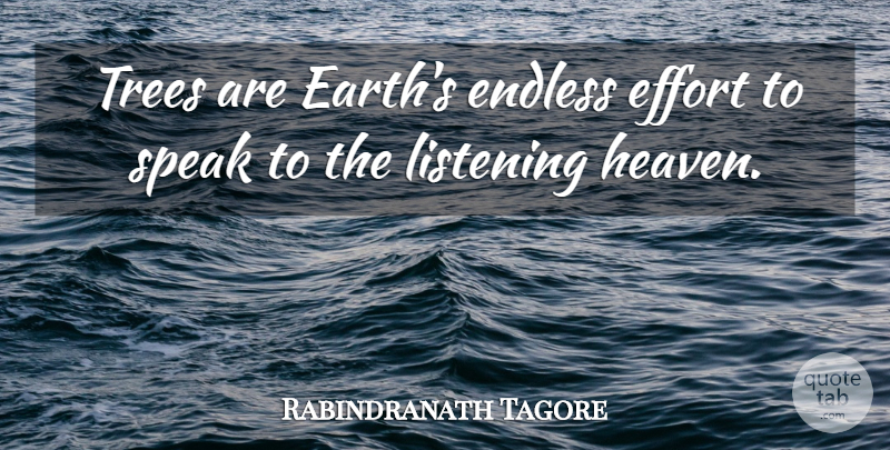 Rabindranath Tagore Quote About Endless, Speak: Trees Are Earths Endless Effort...