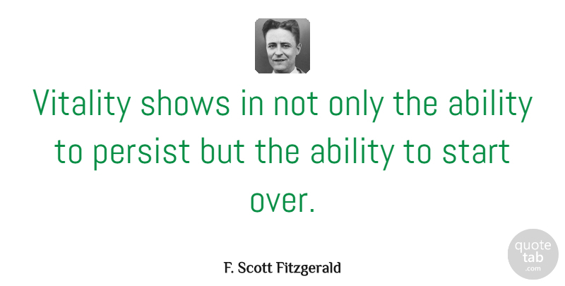 F. Scott Fitzgerald Quote About Inspirational, Motivational, Moving On: Vitality Shows In Not Only...