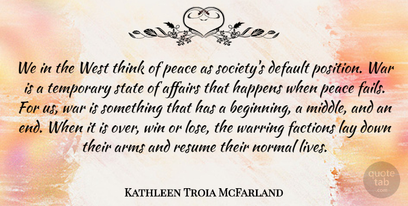 Kathleen Troia McFarland Quote About Affairs, Arms, Default, Factions, Happens: We In The West Think...