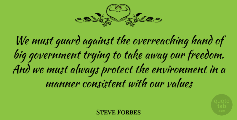 Steve Forbes Quote About Government, Hands, Trying: We Must Guard Against The...