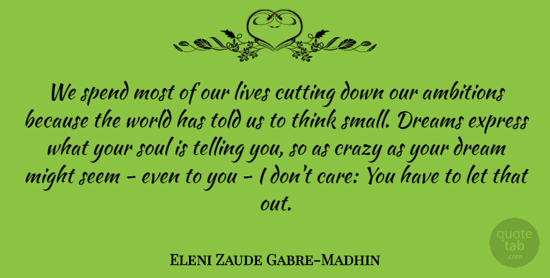 Eleni Zaude Gabre-Madhin Quote About Crazy, Cutting, Dreams, Express, Lives: We Spend Most Of Our...