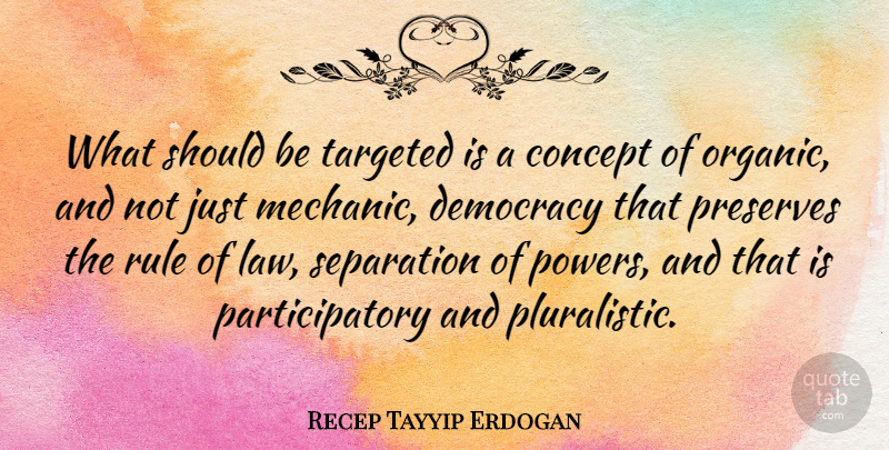 Recep Tayyip Erdogan Quote About Law, Democracy, Separation: What Should Be Targeted Is...