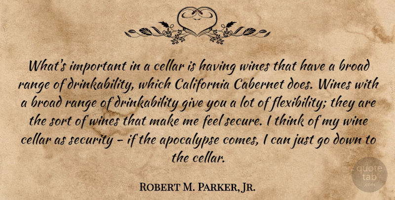 Robert M. Parker, Jr. Quote About Apocalypse, Broad, Cellar, Range, Sort: Whats Important In A Cellar...