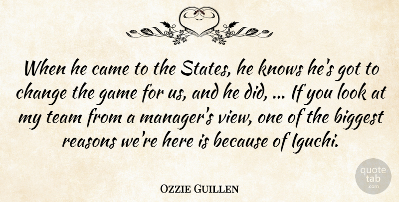 Ozzie Guillen Quote About Biggest, Came, Change, Game, Knows: When He Came To The...