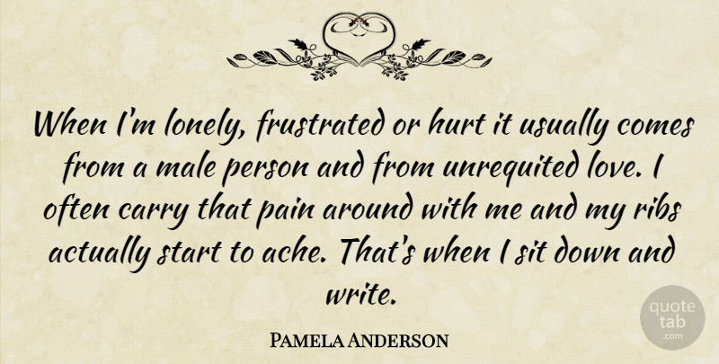 Pamela Anderson Quote About Lonely, Hurt, Pain: When Im Lonely Frustrated Or...