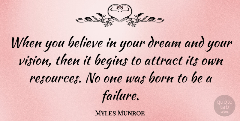 Myles Munroe Quote About Dream, Believe, Vision: When You Believe In Your...