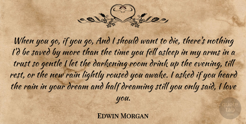 Edwin Morgan Quote About Dream, Rain, Love You: When You Go If You...