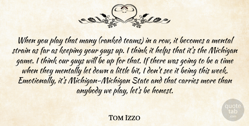 Tom Izzo Quote About Anybody, Becomes, Carries, Far, Guys: When You Play That Many...