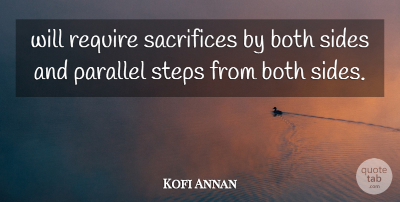 Kofi Annan Quote About Both, Parallel, Require, Sacrifices, Sides: Will Require Sacrifices By Both...