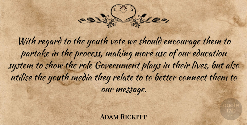 Adam Rickitt Quote About Media, Play, Government: With Regard To The Youth...