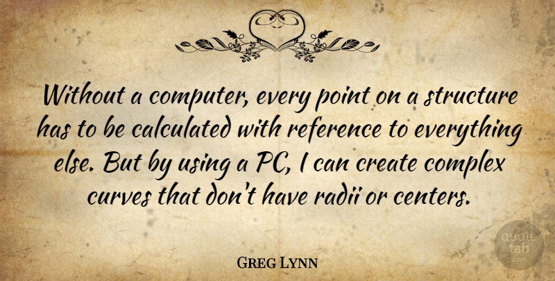 Greg Lynn Quote About Calculated, Complex, Reference, Structure, Using: Without A Computer Every Point...