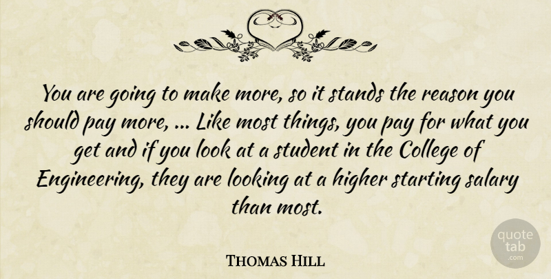 Thomas Hill Quote About College, Higher, Looking, Pay, Reason: You Are Going To Make...