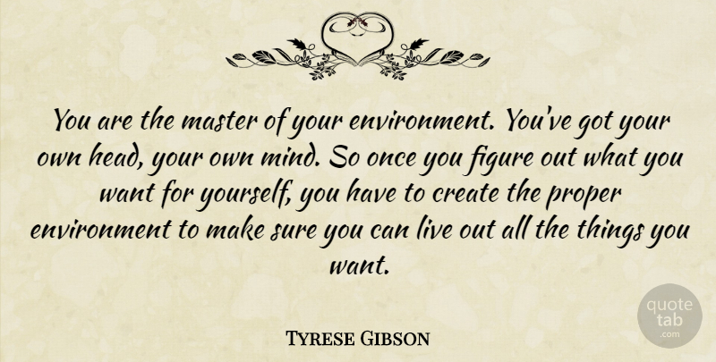 Tyrese Gibson Quote About Mind, Want, Environment: You Are The Master Of...