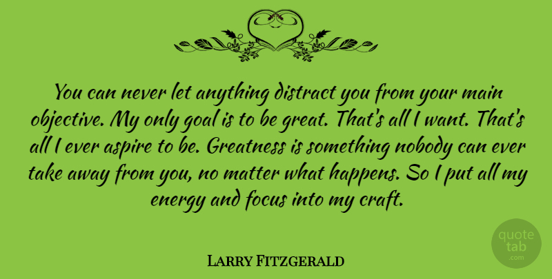 Larry Fitzgerald Quote About Aspire, Distract, Energy, Focus, Goal: You Can Never Let Anything...